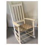 Wooden Porch Rocker with Woven Seat and High Slat