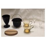 Black Glass Goblet, 3-Leg Glass Cauldron, 2