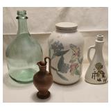Glass Wine Bottle, Hand Painted Gal Jar, Bottle &