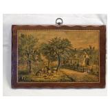 1968 Lithograph "The Farmers Home" On Wood Plaque