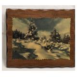 Winter Landscape Print on Wood Plaque 13"x 11"