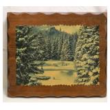 Winter Landscape Print on Wood Plaque 13"x 11"