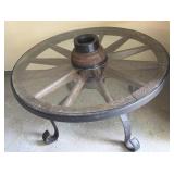 Vintage Wagon Wheel Coffee Table w/ Glass Top &