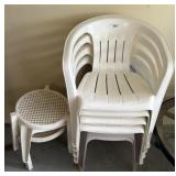 Set of 6 Plastic Chairs and 3 Side Tables