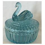 Vintage Jeannette Glass Blue Swan Covered Powder