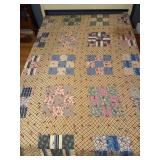 Vintage Handmade Tacked Quilt 64ï¿½ X 84ï¿½ Stain
