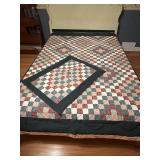 Vintage Hand Made Checkered Patchwork Quilt In