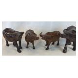 4 Pc Vintage Solid Wood Water Buffalo Hand Carved