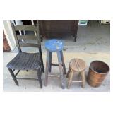 Wooden Ladder Back Chair, 2 Wooden Stools, Wooden