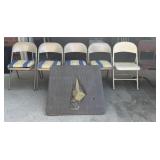 Folding Card Table, 5 Folding Chairs, 1 Vintage