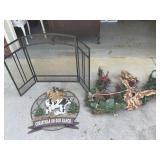 Fire Place Screen, Cow Christmas Decor and Pine