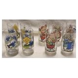 4- 1982 Smurf Glasses & 5-1985 Chipmunk Glasses