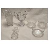 Assorted Clear Glass Vase, Pitcher, Bowls &