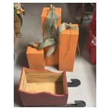 3 Handmade Wooden Pumpkins and Wooden Sleigh
