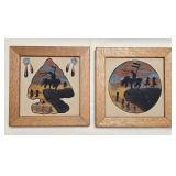 2 Southwestern Sand Paintings "End of the Trail"