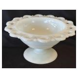 Vintage Anchor Hocking Milk Glass Open Lace Edge