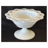 Vintage Anchor Hocking Milk Glass Open Lace Edge