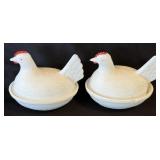 2 Vintage Indiana Glass White Milk Glass Chicken