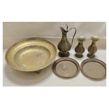Brass Footed Bowl, Pitcher, Vases & Trays