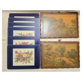2 Lithographs on Wood Plaques & 6 Place Mats