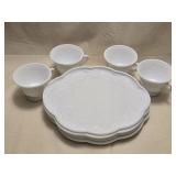 4 Indiana Glass Milk Glass Plates & 4 Tea Cups