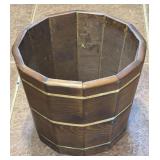 Vintage Wooden Barrel Bucket With Brass Tone