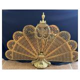 Vintage Brass Fireplace Screen Folding Peacock
