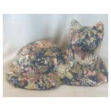 Vintage Chintz Multicolor Pastel Blue Floral Cat