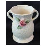 Vintage Double Handle Iridescent Vase With Pink