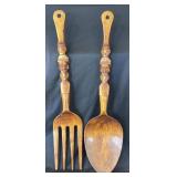 Vintage MCM Carved Wooden Spoon and Fork With