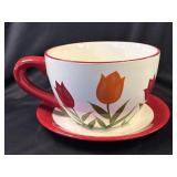 Oversized Ceramic Coffee Cup and Saucer Planter