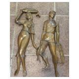 Vintage Hand Carved Wood Fisherman & Woman