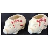 Vintage Small Ceramic Pottery Pig Planter With Red