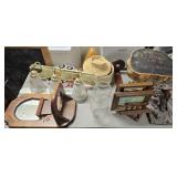Misc Lot- Clear Glass Vases, Mirrored Shelf,