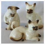 Set of 3 Bone China Siamese Kitten Figurines One