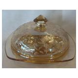 Vintage Jeanette Glass Floragold Covered Butter