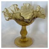 Vintage Fenton Amber Swirl Footed Pedestal