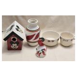Homemade Mickey Birdhouse, Ceramic Pepper Vase,