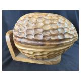 Vintage Wood Carved Walnut Nut Hinged Box Holder