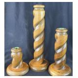 Set of 3 Wood Taper Candle Holders