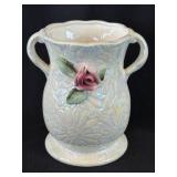 Vintage Double Handle Iridescent Vase With Pink