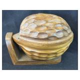 Vintage Carved Walnut Nut Cracker Bowl