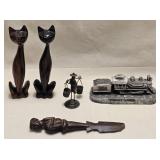 Marble Train, Wooden Cat Figures, Wooden Knife &