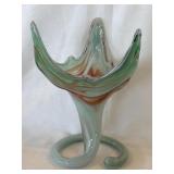 Vintage Green Swirl Trumpet Lily Vase Coil Sooner