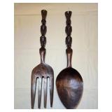 Large Handcarved Fork & Spoon w/ Totem Handles