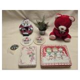 Tins, Plush Bear, Coasters & Wooded Santa Wall