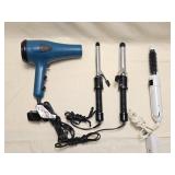 Hairdryer & 3 Curling Irons