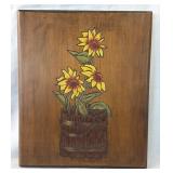 Hand Carved and Hand Painted Sunflowers On Wooden