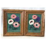 Set of 2 Framed Needlepoint Floral Art Tapestries
