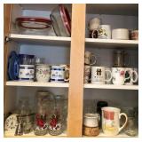 U - MIXED LOT OF CERAMIC MUGS, GLASSWARE, BOWLS
